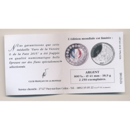 Euro de la victoire et de la paix - 2015 - argent 38g - 2.250 ex