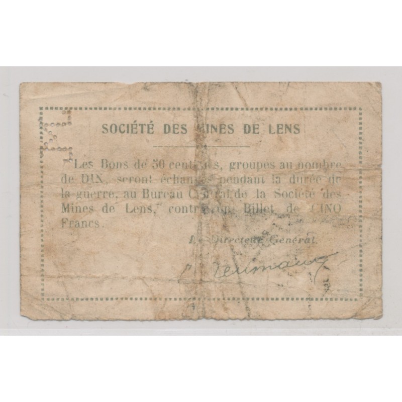 Dept62 - 50 centimes 1914 - Mines de Lens - TB