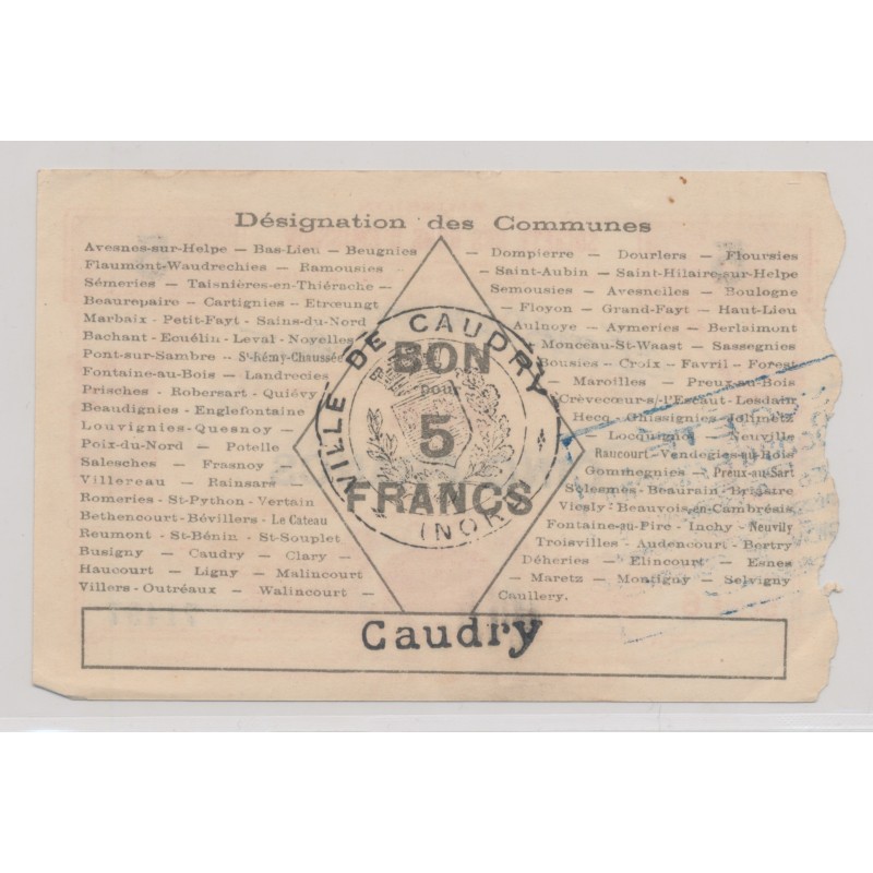 Dept 59 - 5 Francs 1914-1916 - Caudry - TTB+