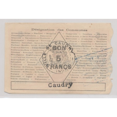 Dept 59 - 5 Francs 1914-1916 - Caudry - TTB+