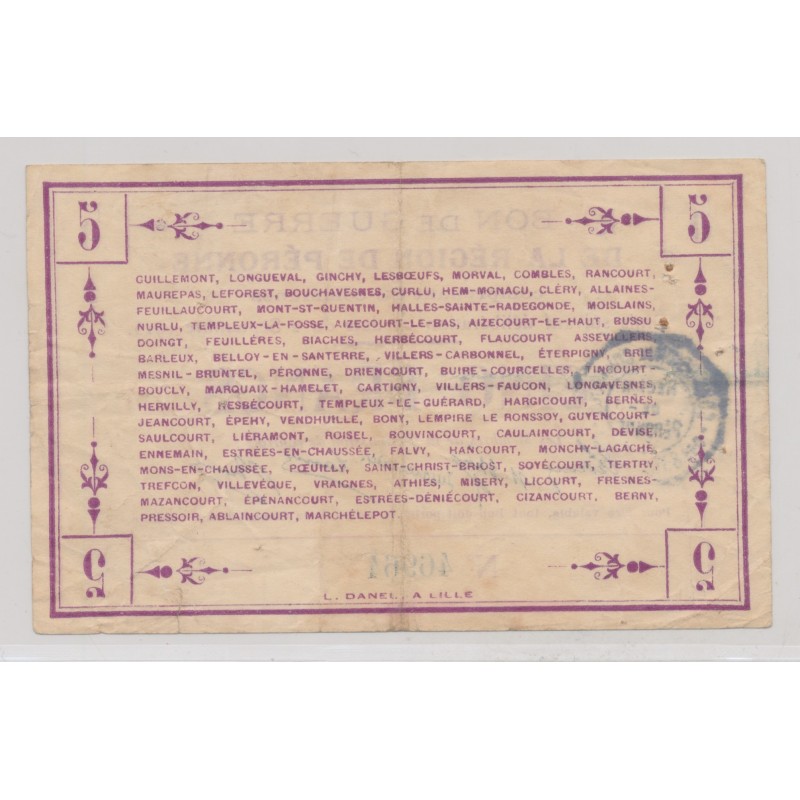 Dept80 - 5 Francs 1915 - Péronne - TTB