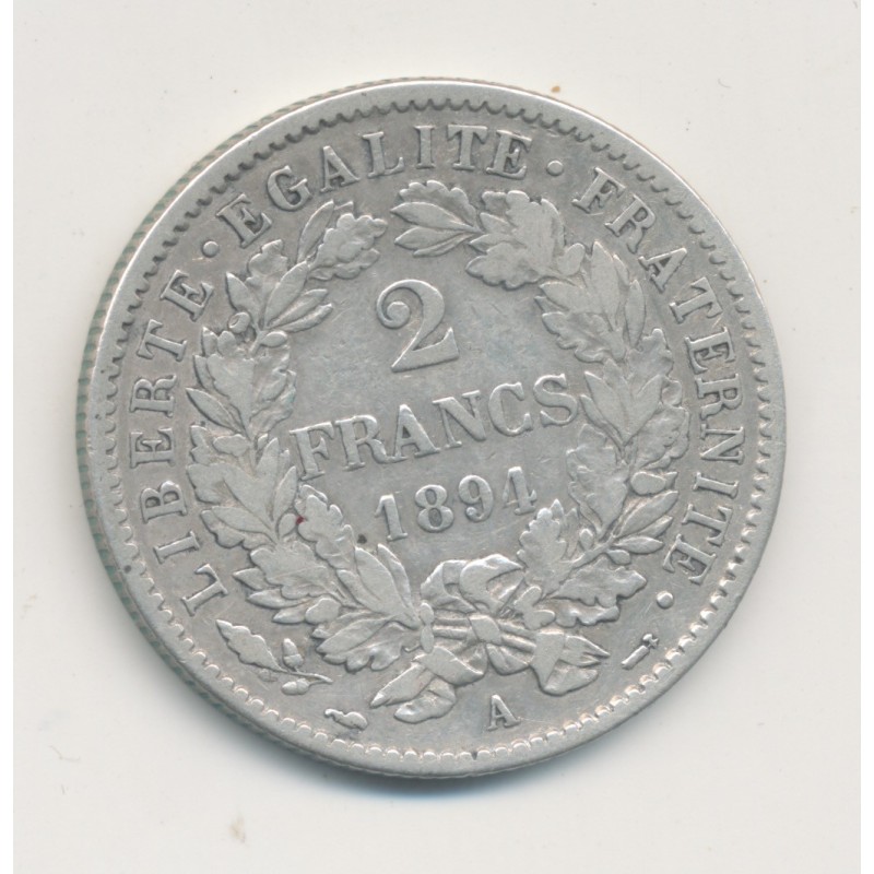 Cérès - 2 Francs - 1894 A Paris - avec légende - TB/TB+