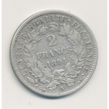 Cérès - 2 Francs - 1894 A Paris - avec légende - TB/TB+