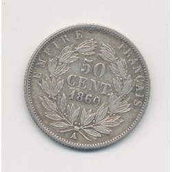 50 centimes Napoléon III - 1860 A Paris - Tête nue - TTB+ 2
