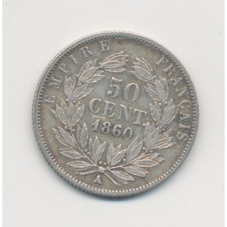 50 centimes Napoléon III - 1860 A Paris - Tête nue - TTB+