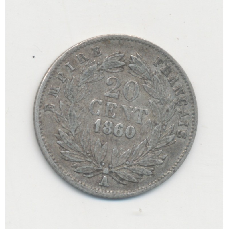 20 centimes Napoléon III - 1860 A Paris - Tête laurée - TB+