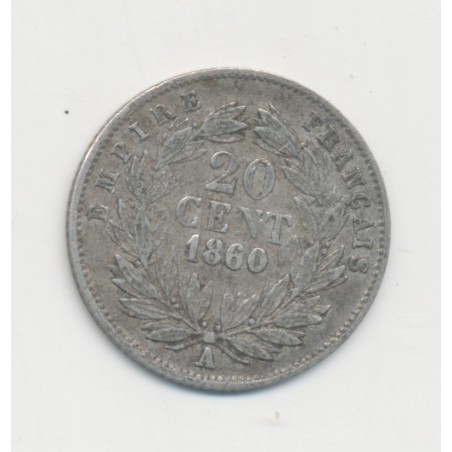 20 centimes Napoléon III - 1860 A Paris - Tête laurée - TB+