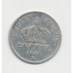 20 centimes Napoléon III - 1866 K Bordeaux - Tête laurée - TTB 2