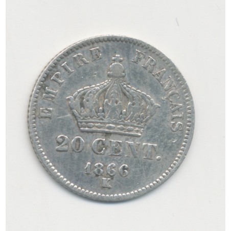 20 centimes Napoléon III - 1866 K Bordeaux - Tête laurée - TTB