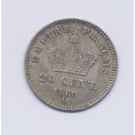 20 centimes Napoléon III - 1868 A Paris - Tête laurée - TTB+