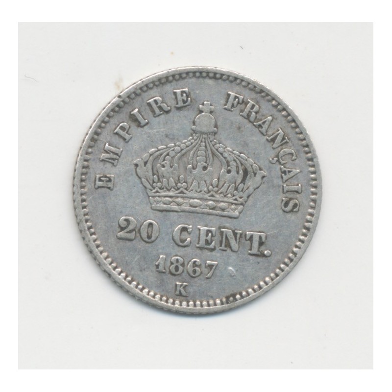 20 centimes Napoléon III - 1867 K Bordeaux - Tête laurée - TTB