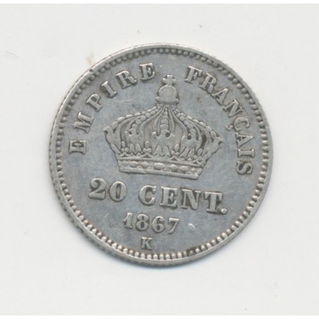 20 centimes Napoléon III - 1867 K Bordeaux - Tête laurée - TTB