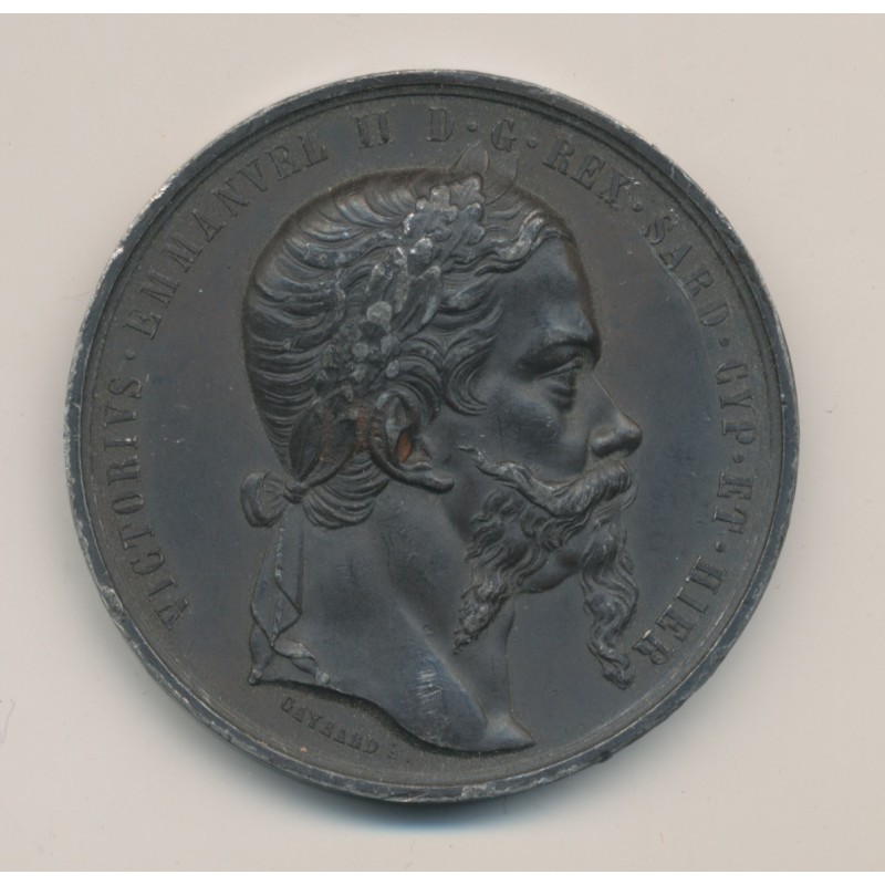 Médaille - Alliance franco-sarde indépendance Italie - Vittorio Emmanuel II - 1859 - étain 50mm - TTB