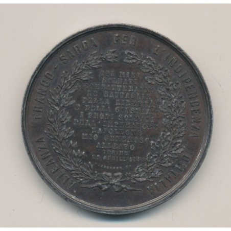 Médaille - Alliance franco-sarde indépendance Italie - Vittorio Emmanuel II - 1859 - étain 50mm - TTB