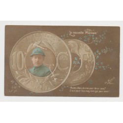 Carte postale - Soldat poilu et la nouvelle 10 centimes Lindauer