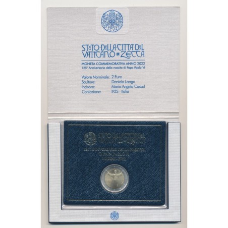 Vatican - 2 Euro 2022 - 125e ​​anniversaire de la naissance du pape Paul VI