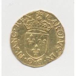 Charles IX - Écu d'or au soleil - 1566 B Rouen - TTB 2