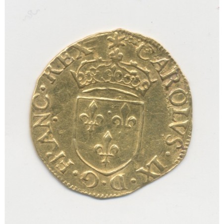 Charles IX - Écu d'or au soleil - 1566 B Rouen - TTB
