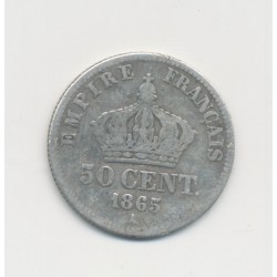 50 centimes Napoléon III - 1865 A Paris - Tête laurée - TB 2