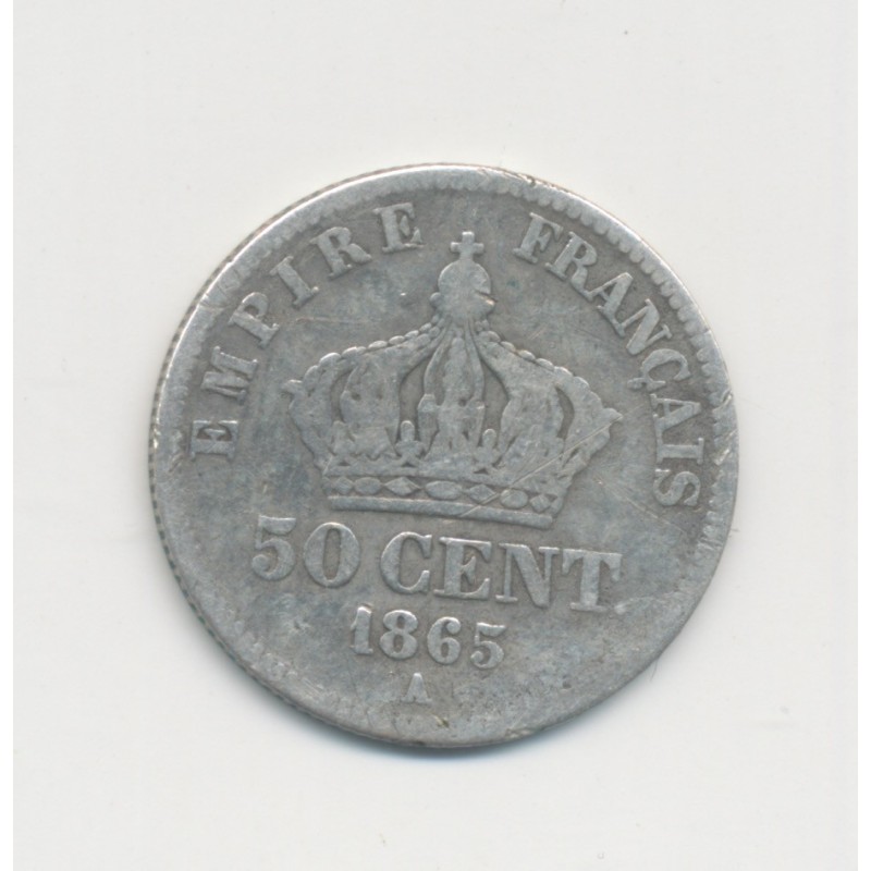 50 centimes Napoléon III - 1865 A Paris - Tête laurée - TB