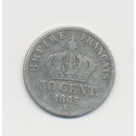 50 centimes Napoléon III - 1865 A Paris - Tête laurée - TB