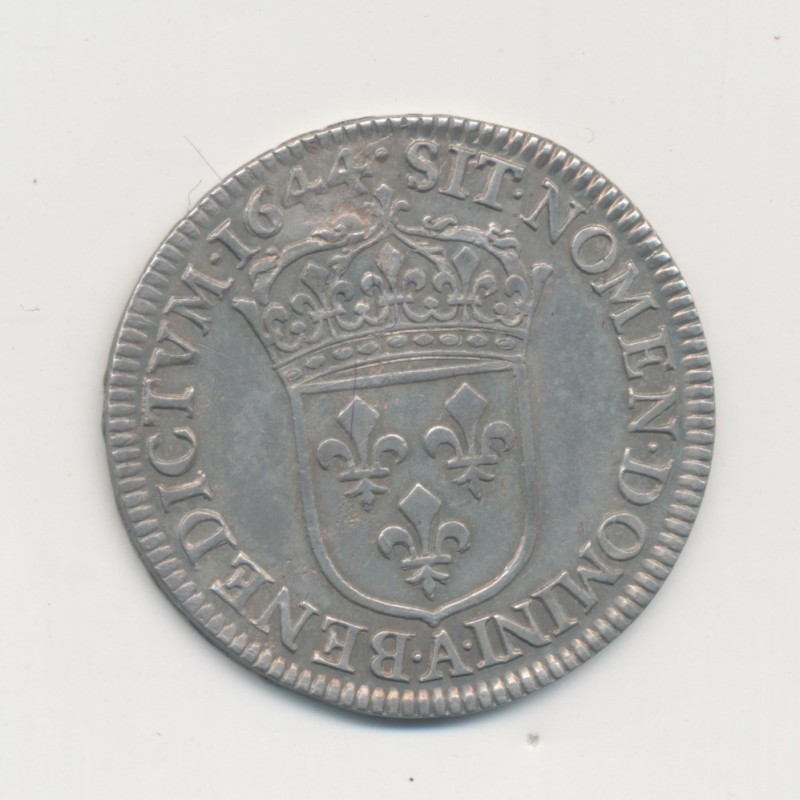 Louis XIV - 1/4 écu mèche courte - 1644 A Paris - TTB+/SUP