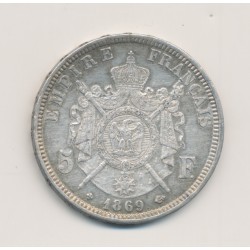 5 Francs Napoléon III - 1869 BB Strasbourg - Tête laurée - TTB+ 2
