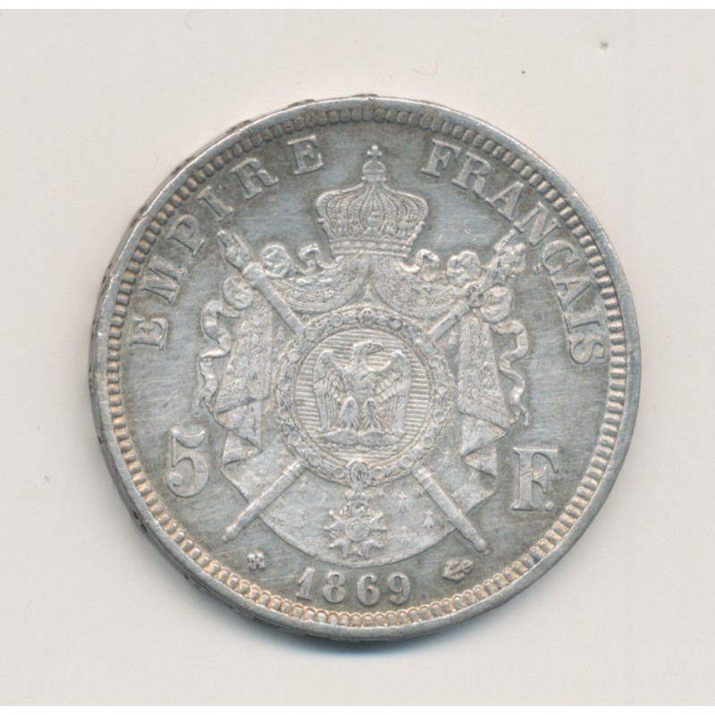5 Francs Napoléon III - 1869 BB Strasbourg - Tête laurée - TTB+