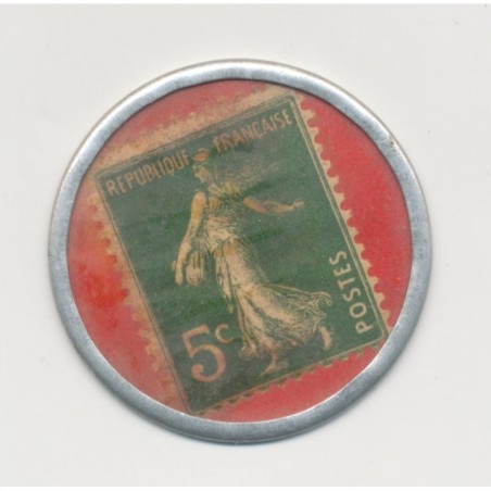 Timbre-monnaie - 5 Centimes bleu sur fond rouge - Galeries modernes