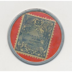Timbre-monnaie - Nouméa - 25 centimes bleu sur fond rouge - SUP 2