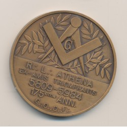 Médaille Maçonnique - Loge Athéna 1984 - les amis triomphants - GODF - 50mm - bronze - SPL 2