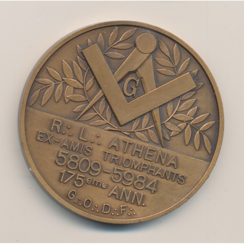 Médaille Maçonnique - Loge Athéna 1984 - les amis triomphants - GODF - 50mm - bronze - SPL