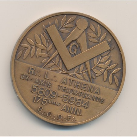 Médaille Maçonnique - Loge Athéna 1984 - les amis triomphants - GODF - 50mm - bronze - SPL