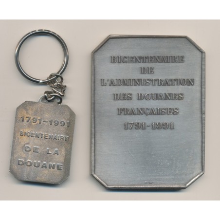 Médaille - Bicentenaire Douanes Françaises - 1791-1991 - bronze argenté - avec porte clé