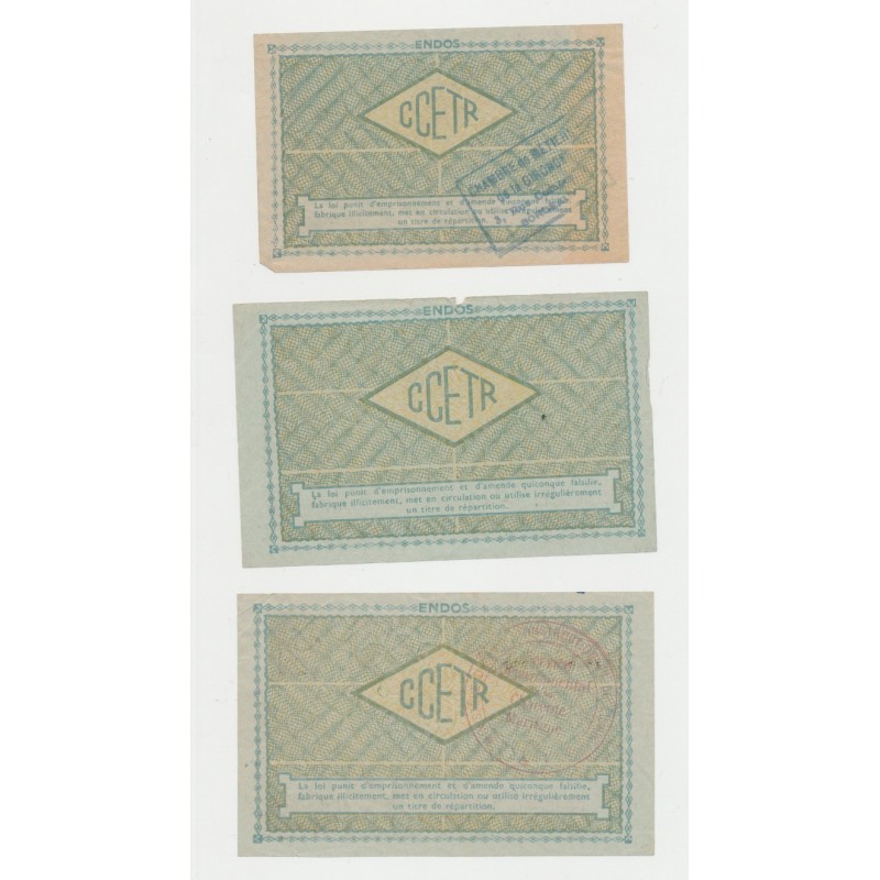 Lot 3 billets - 10/50/100 Kilos acier ordinaire 1948 - TB/TTB