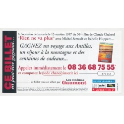 Billet publicitaire - Film Rien ne va plus - 500 Francs - Isabelle Huppert et Michel Serrault 2