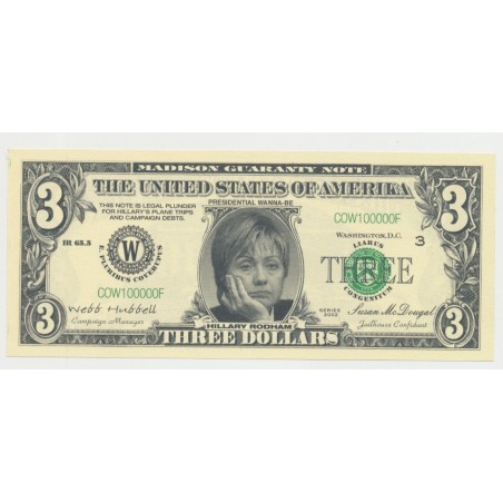 Billet Fantaisie - Hillary Clinton - 3 dollars