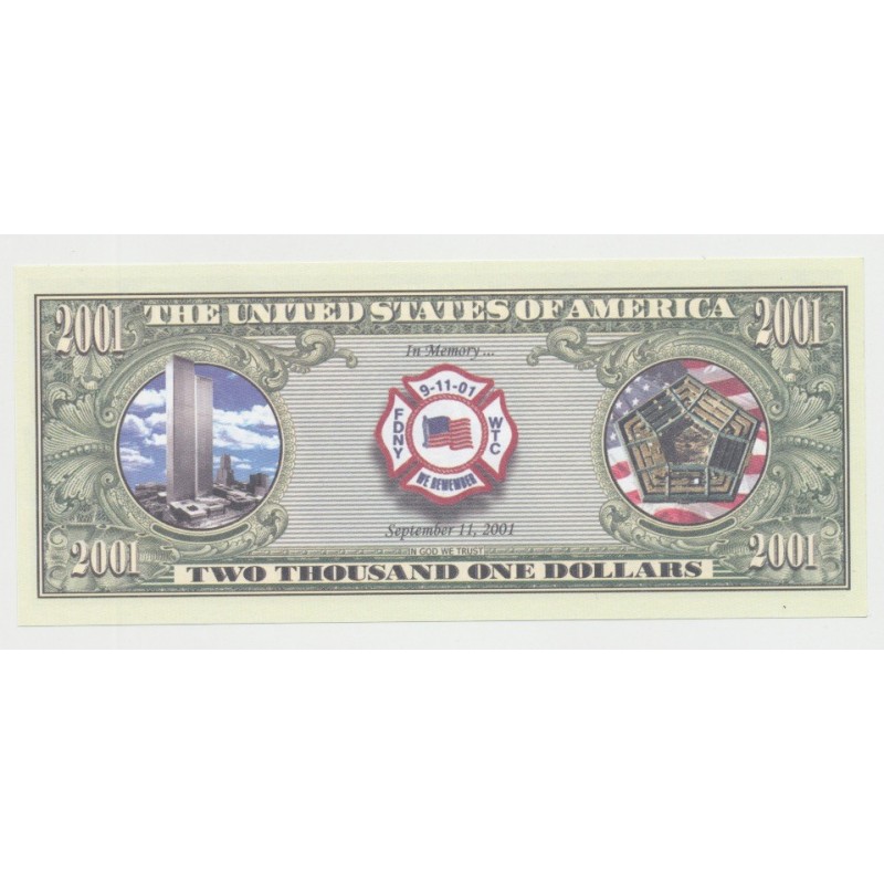 Billet Fantaisie - Mémorial twin towers - 2001 dollars