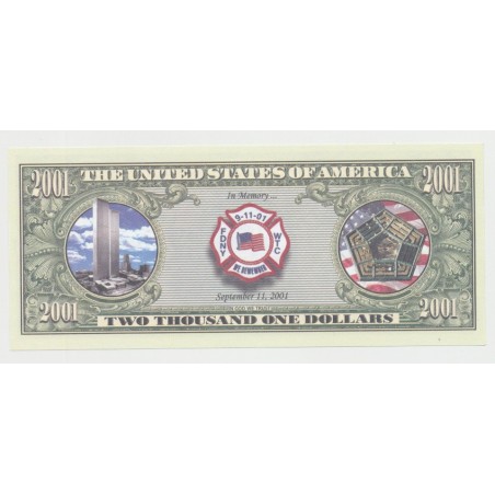 Billet Fantaisie - Mémorial twin towers - 2001 dollars