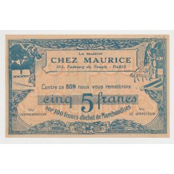Billet publicitaire - 5 Francs la maison chez maurice