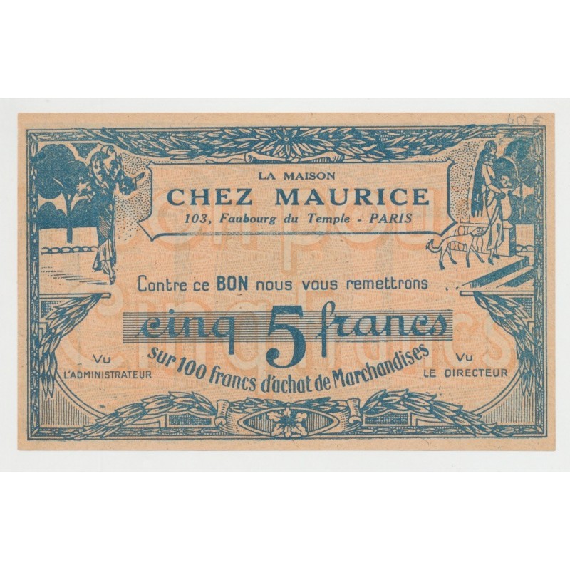 Billet publicitaire - 5 Francs la maison chez maurice
