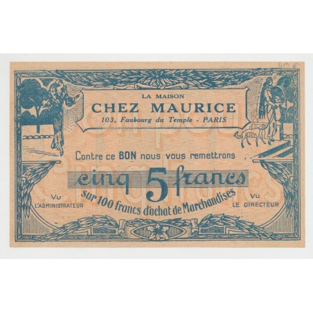 Billet publicitaire - 5 Francs la maison chez maurice