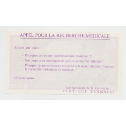 Billet publicitaire - 5 Francs pasteur - appel recherche medical 2