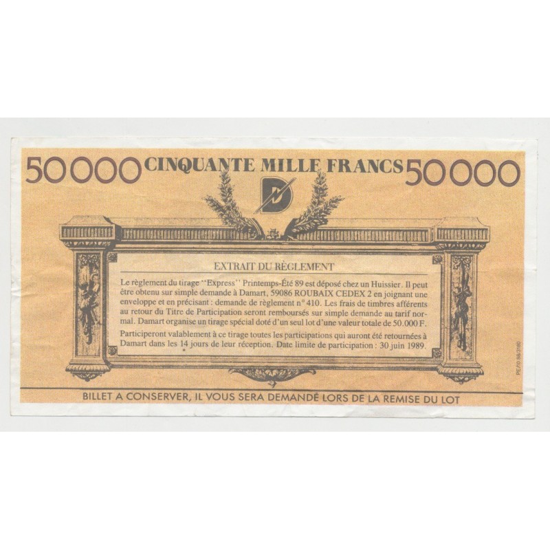 Billet publicitaire - 50000 Francs DAMART