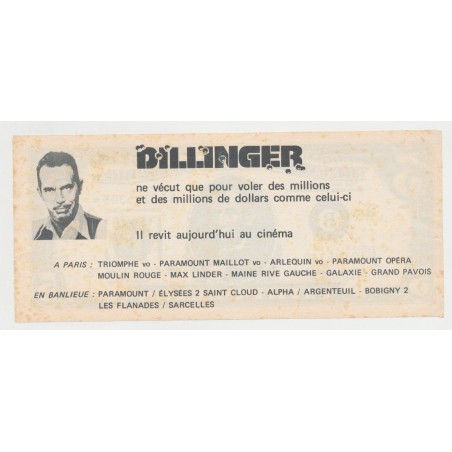 Billet publicitaire - 5 Dollars DILLINGER