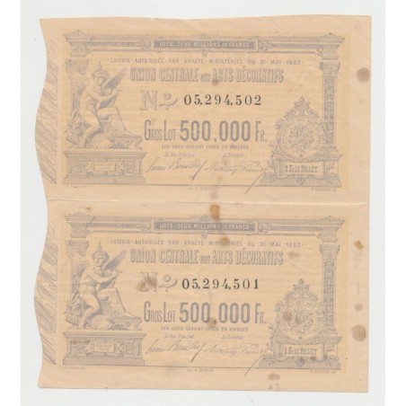 Billet Loterie - Lot 2 - Union centrale des arts décoratifs - Billet 1 Franc