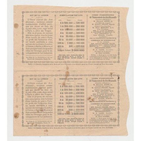 Billet Loterie - Lot 2 - Union centrale des arts décoratifs - Billet 1 Franc