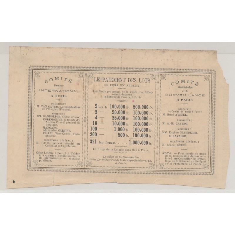 Billet Loterie - 1 Franc Loterie Tunisienne internationale