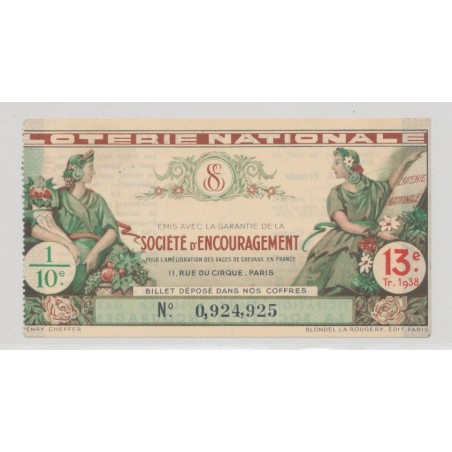 Billet Loterie - Société encouragement - 1/10 13e émission
