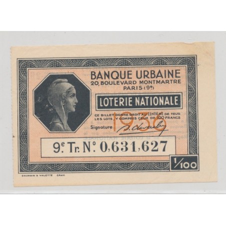 Billet Loterie nationale - 1/100 Banque urbaine